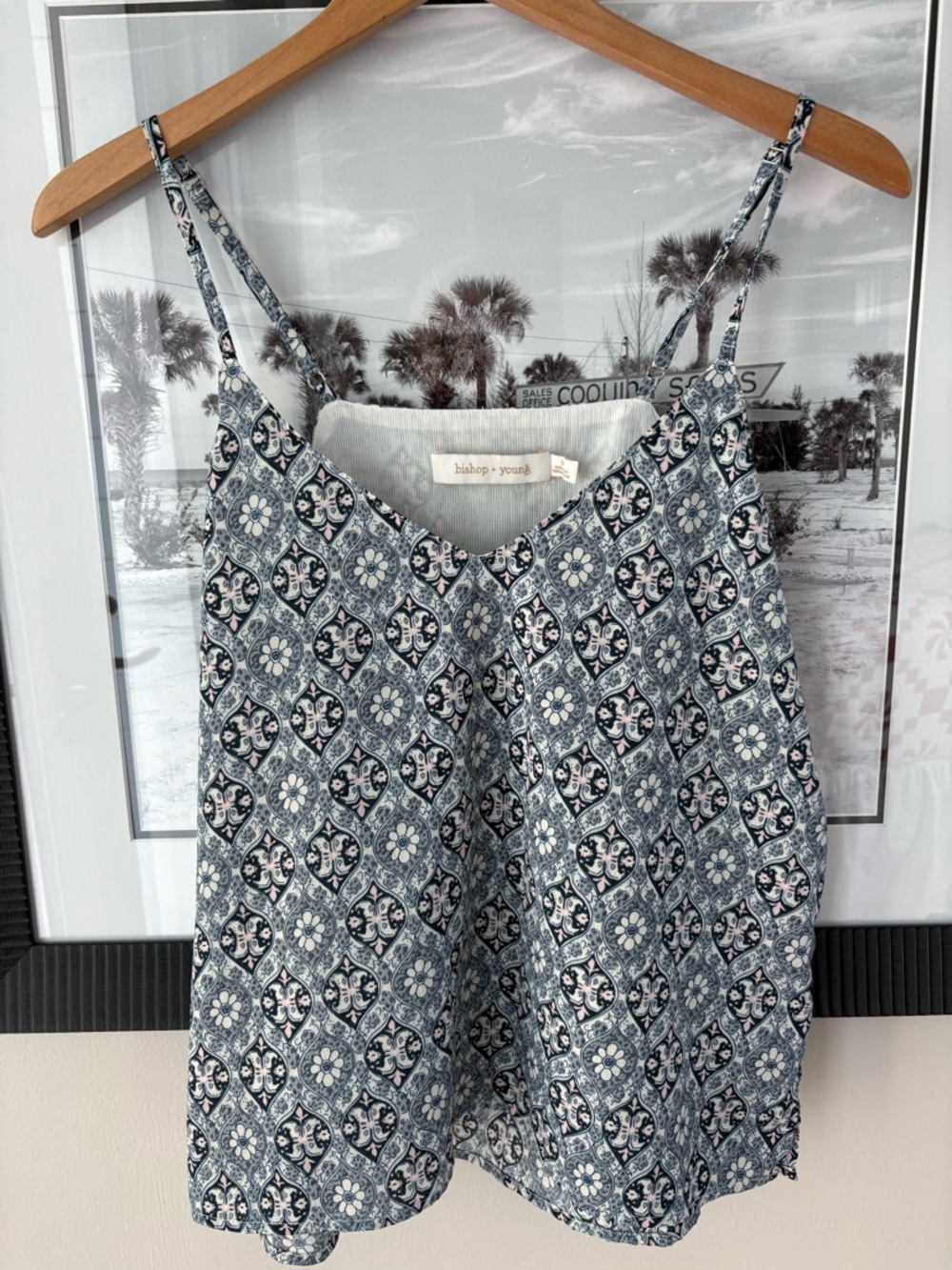 Bishop + Young Blue Mosaic Print Cami Tank Size M Flowy
